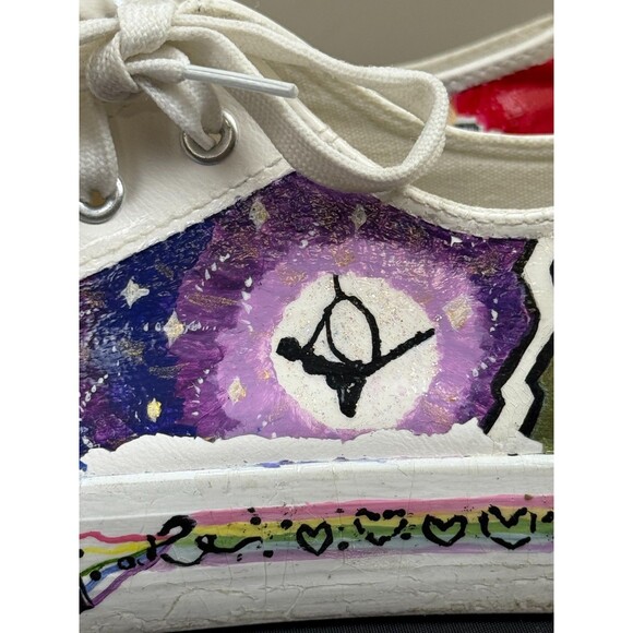 Rainbow White Canvas Custom Sneakers Women 11 Men 9.5 NYC Marvel Statement Shoes - Picture 8 of 12